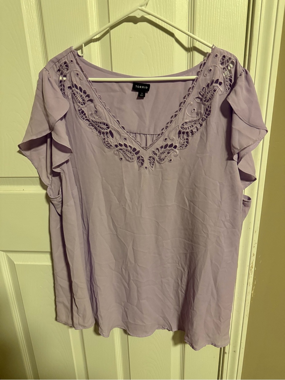 torrid Lavender Eyelet V-Neck Flutter Sleeve Blouse